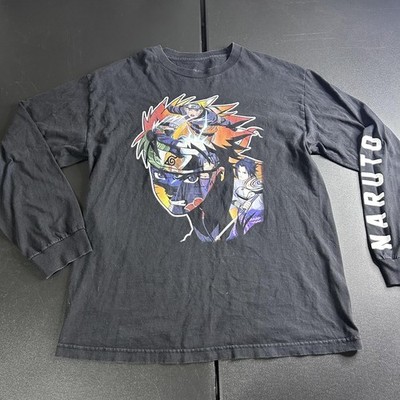 Naruto Shippuden Shirt Mens Medium Black Long Sleeve Graphic Anime Manga Ninja