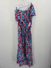 Pre-Owned BTFBM Blue Size Small Floral One Shoulder Midi Sleeveless Dress