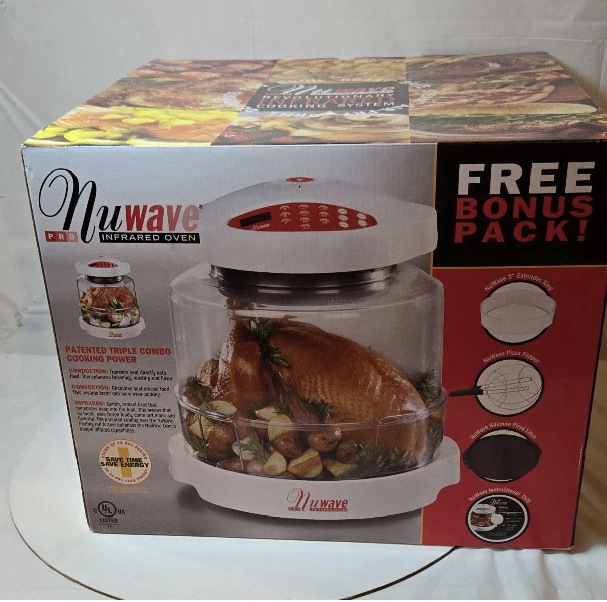 Infrared Oven White 1500W Bonus Pack Power Head Extender Rack NuWave Pro