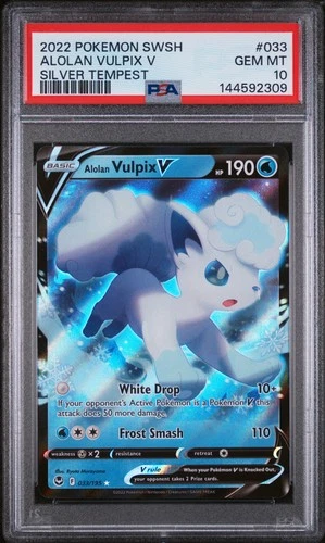 2022 POKEMON SWORD & SHIELD SILVER TEMPEST #033 ALOLAN VULPIX V PSA 10