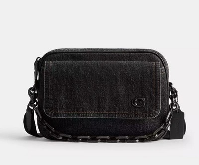 NWT Coach Charter Flap Crossbody Bag 24 Washed Black CAK24 | eBay