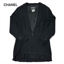 CHANEL Jacket 38 Length 72cm Coco Button Classic Tailored Black
