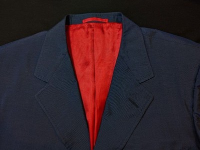 Adriano Cifonelli Silk Tailored Jacket Navy Red Lining Size 52