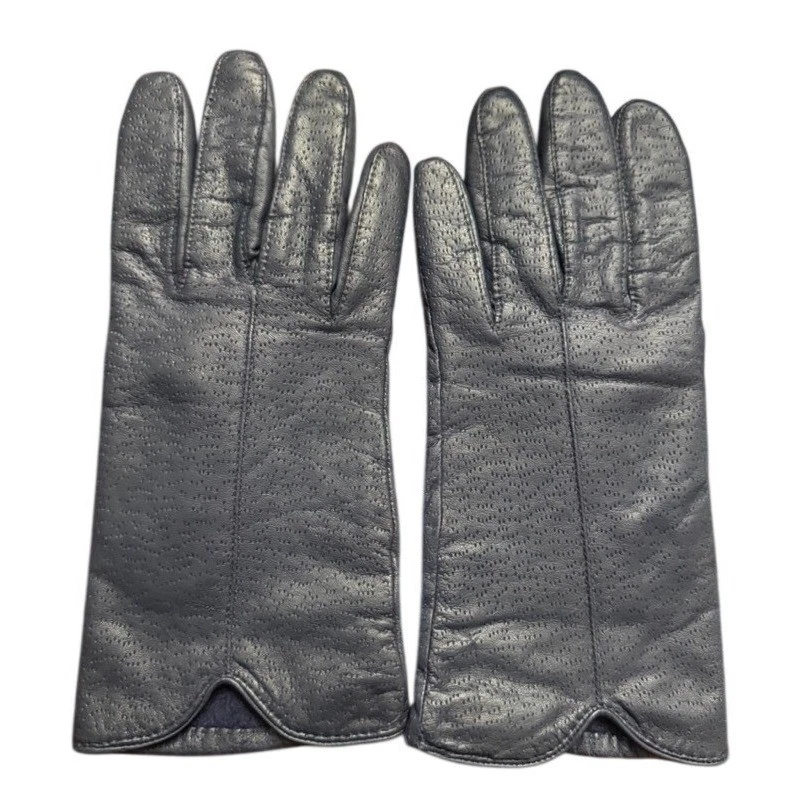 Betmar Navy Blue Genuine Leather Gloves Womens Large Scalloped Cuff Lined Winter