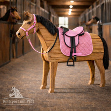 Holzpferd Sattel mit Halfter Set für Holzpferd bis 145 cm Rosa
