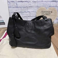 Tory Burch Thea Leather Black Center-Zip Tote Bag Authentic Excellent Condition