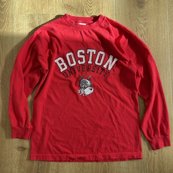 Boston University Bulldogs Long Sleeve Tee Red USA College Shirt 90s Y2K