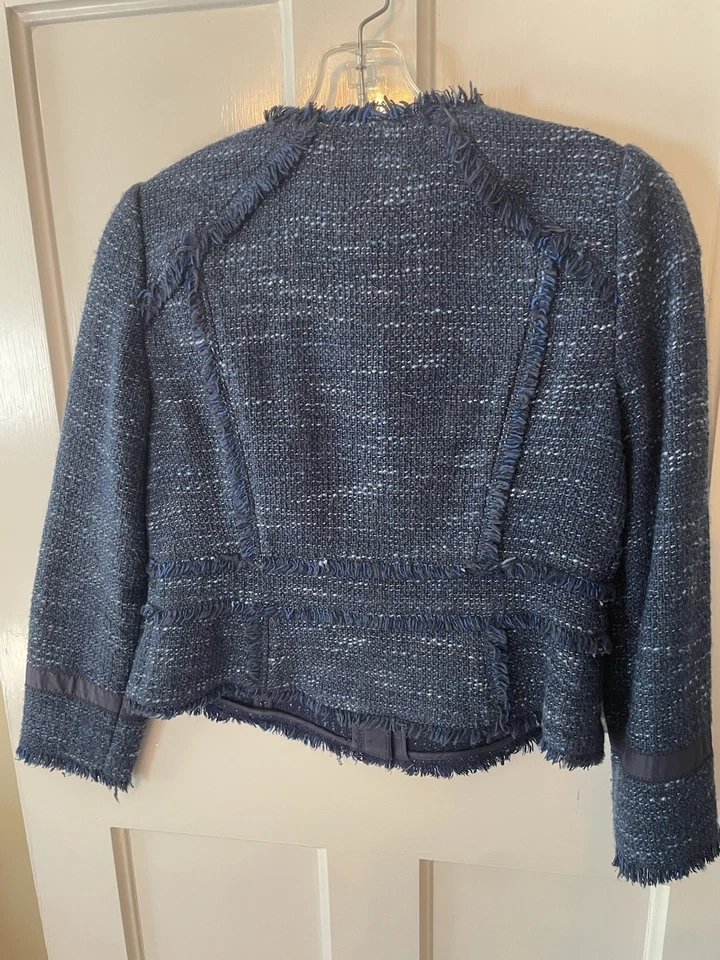 EUC REBECCA 泰勒海军斜纹西装外套 8 36 英寸 B 19 英寸 L ASO POW — 第 3/4 张图片