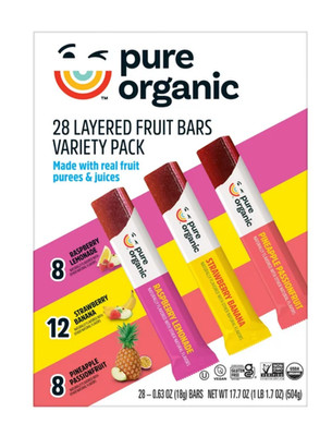Pure Organic Layered Fruit Bars Variety Pack 28-Count 0.63oz Vegan Healthy Snack