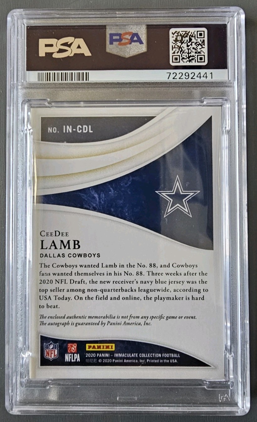 2020 CeeDee Lamb Panini Immaculate Numbers RPA Patch Auto /88 PSA 9 MINT Cowboys view 2