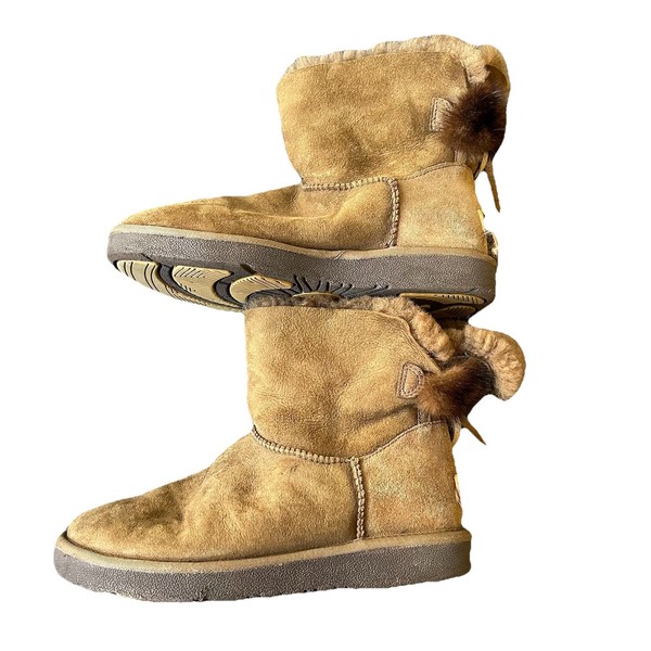 Ugg Ozlamb Australia Sheepskin Boots Brown Fur Poo Ankles Womens Fits US7- US8