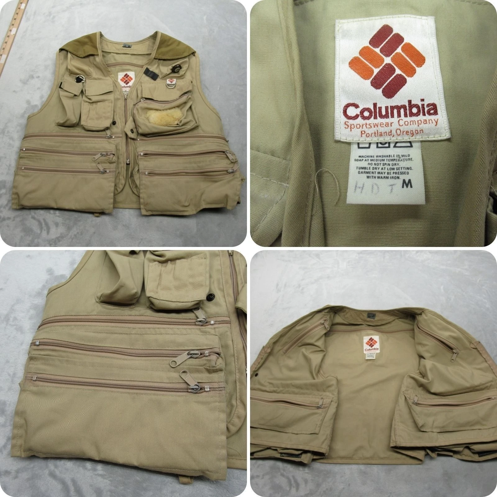 Columbia Fishing Vest Mens Medium Beige Multiple Pocket Full Zip Outdoor VTG 90s