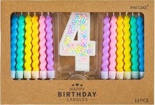 Number 4 Birthday Candle Macaron Glitter Number Candle with Rainbow Spiral
