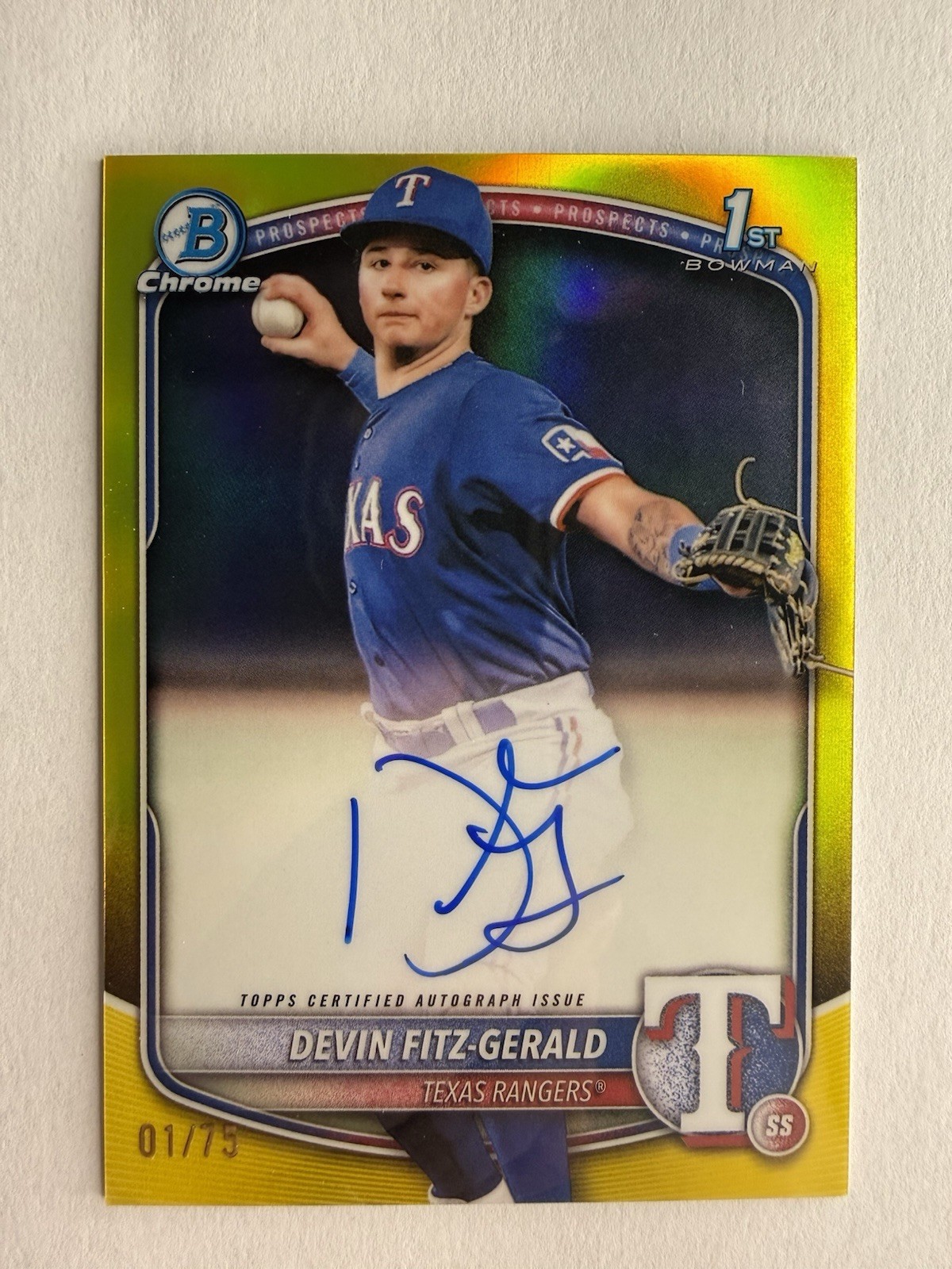 2025 Bowman Chrome Devin Fitz-Gerald 1st Yellow Refractor Auto 01/75 - Bookend
