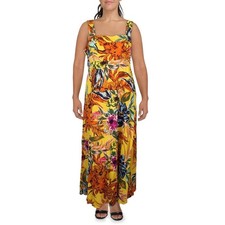 Vince Camuto Maxi Dress Rust Floral Rayon, Sleeveless, Large