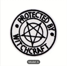 Protected By Witchcraft Pentagram Pagan Witchy Spooky Iron-On Embroidered Patch