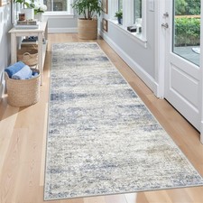 Restydon 2x8 Runner Rug Non Slip,Washable 2' x 8' Runner , Blue/Brown/Ivory