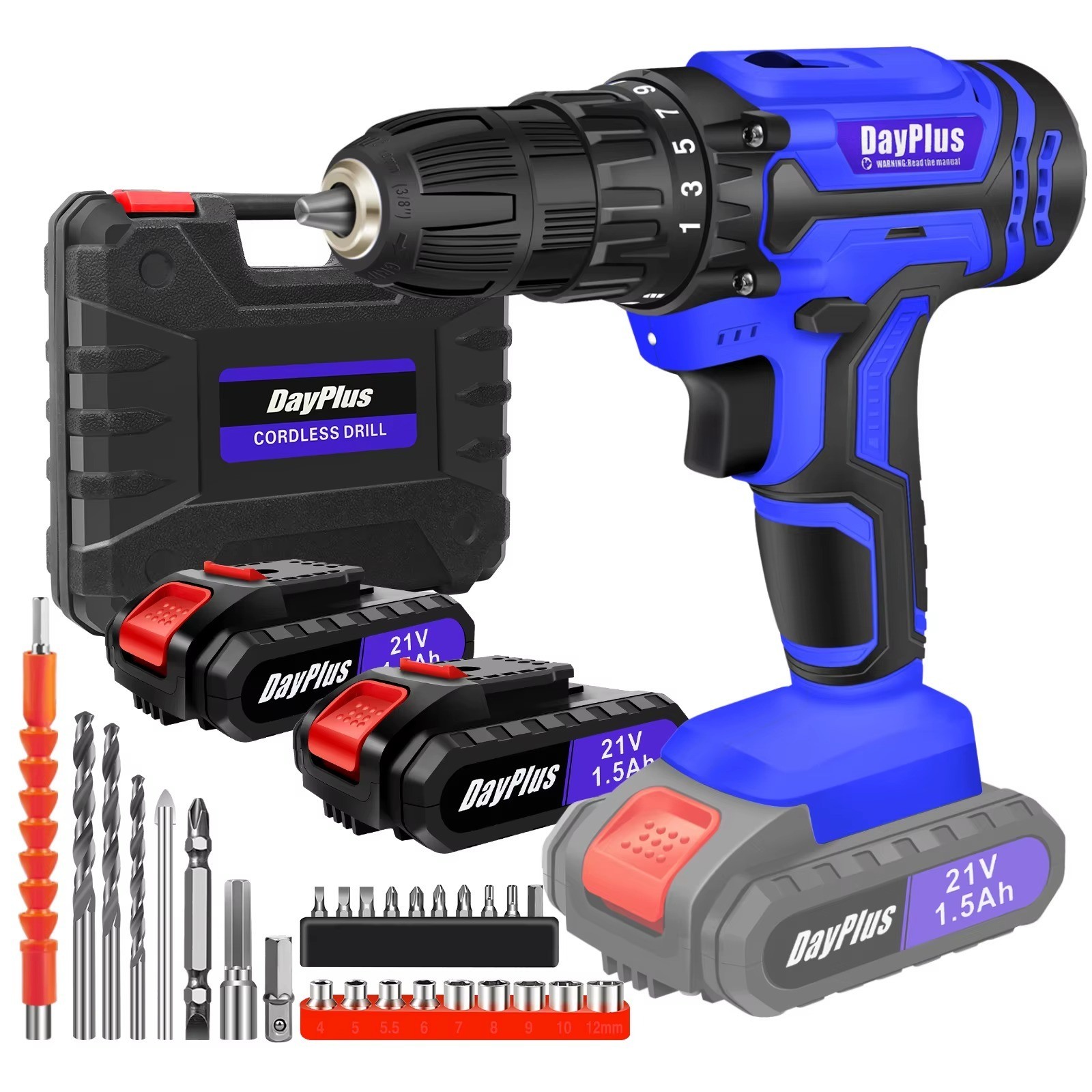 Trapano avvitatore elettrico 21V senza fili con 2 batterie