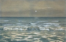 Vintage Post-Impressionist Nocturne Coastal Seascape, Signed c.1980, Watercolor