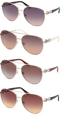 Guess Women's Metal Pilot Sunglasses w/ Chain Link Temple Design - GU00158