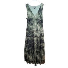 Vera Wang Green White Tie Dye Chiffon Tier Whimsygoth Fairygrunge Maxi Dress L