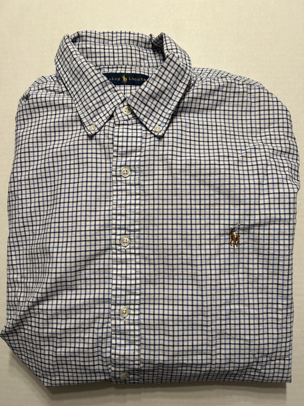 Men’s Polo Ralph Lauren classic button-down shirt Navy Blue White Grid Sz XXL