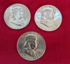 Franklin Half Dollar lot  3 - Silver Coins  1957, 1958, 1959  - Philly Mint