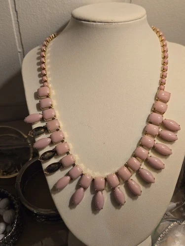VINTAGE SIGNED ELSA SCHRAPIRELLI  PINK MILK GLASS NECKLACE Made Paris France