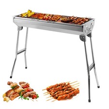 Folding Charcoal BBQ Grill Stainless Steel Outdoor Picnic Cooking with Skewers
