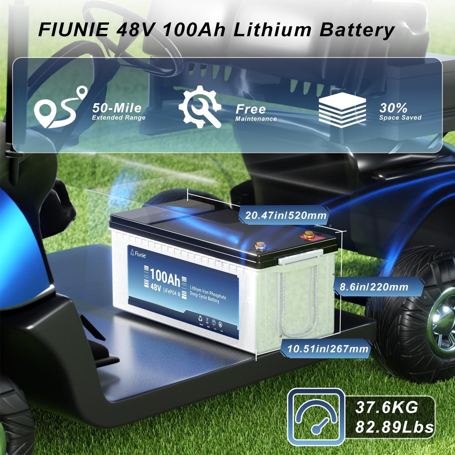 48V 100Ah LiFePO4 10.24kWh Lithium Battery For Golf Cart Club Car EZGO YAMAHA