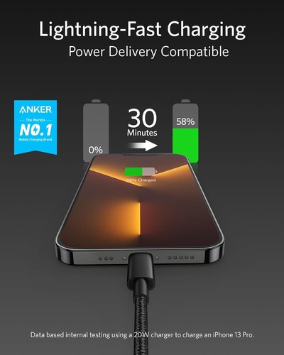 Anker 331 Nylon USB-C to Lightning Cable Fast Charging Cord MFI Certified - Picture 2 of 7