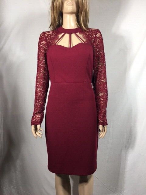 GUESS Womens Burgundy Long Sleeve Mock 