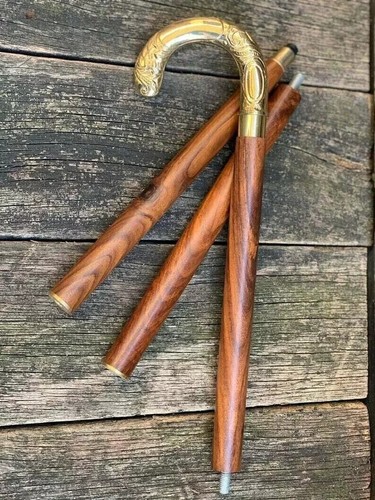 Vintage Brass umbrella Head Handle Brown Wooden Walking Stick Cane Victorian new - Picture 6 of 8