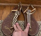 Sam Edelman Women's Leather Fur Zebra Gold Sandals Size 9 — photo 1