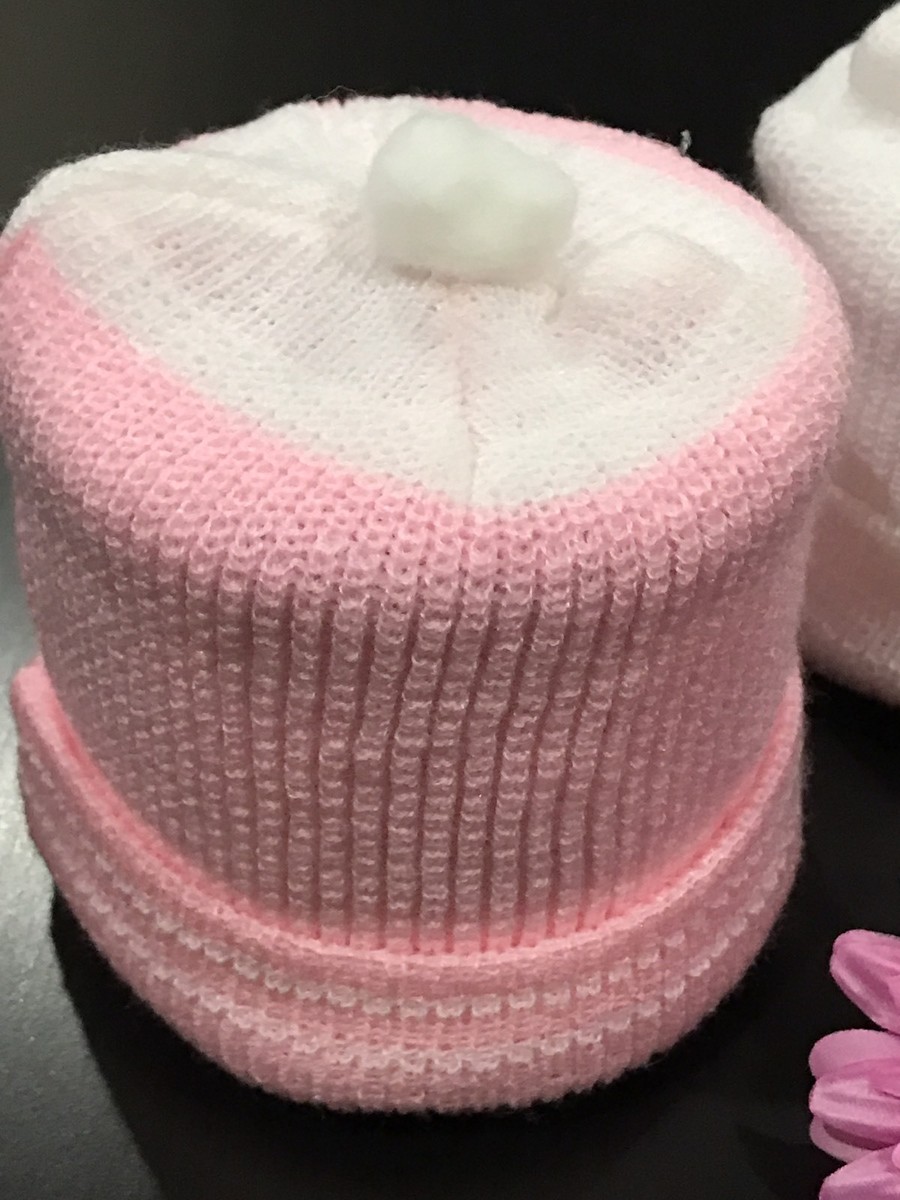 Set De Bonnets Pour Bébé Fille - Taille 0-6 Mois - Rose Et Blanc - Fait Main Au Mexique - Neuf