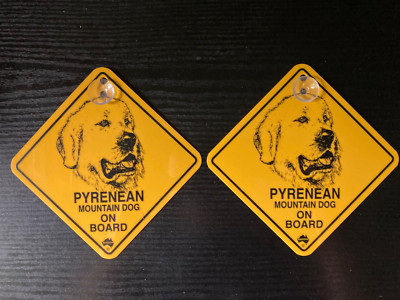 2 Stck 12cm Roadsign Schild mit Saugnapf  Pyrenean Mountain Dog  Warnschild Hund