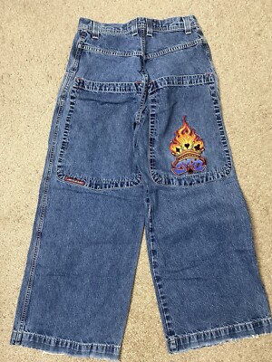 Vintage Y2K Mens JNCO Flaming Spade 28x30 Wide Leg Blue