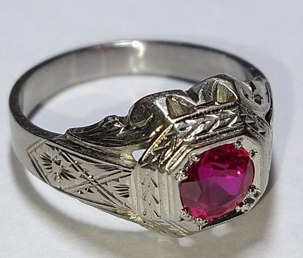 Solid 17k white gold lab-created ruby ring 7.12 g… - image 14