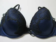 Elle Macpherson Size 32D Bra Blue Underwired Paded Push Up Lace