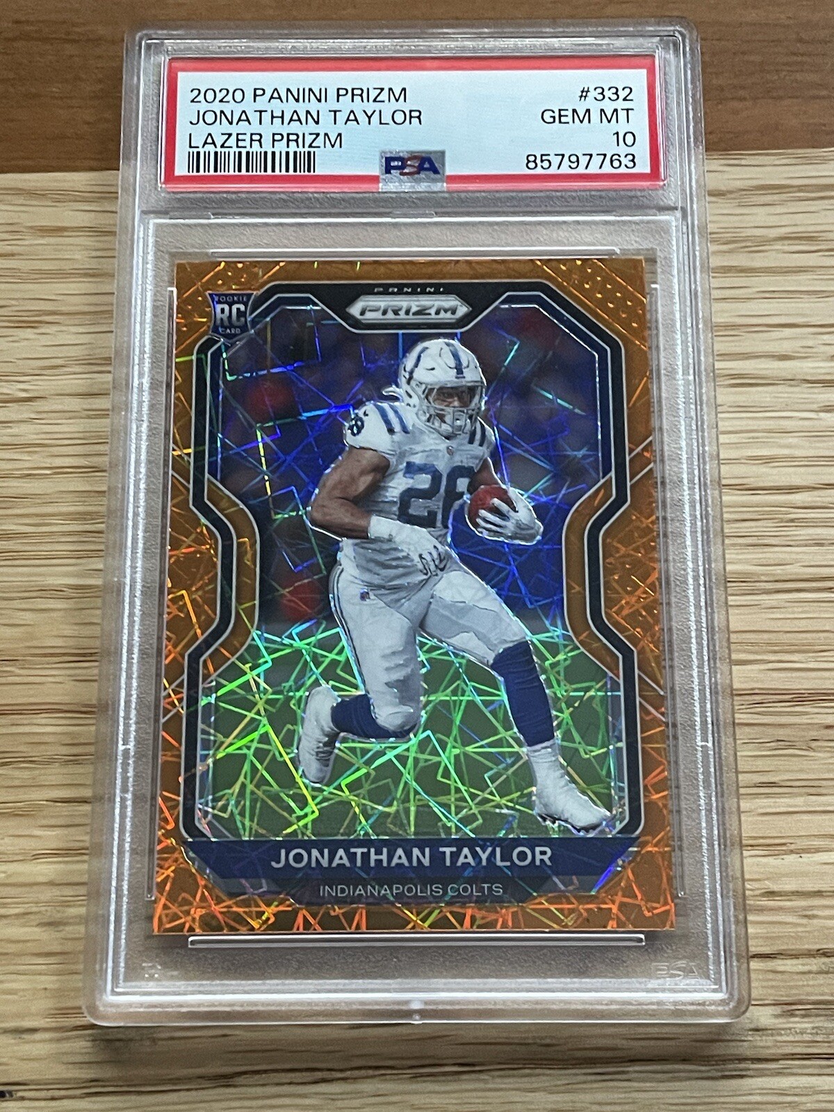 2020 Panini Prizm #332 Jonathan Taylor Lazer Prizm Orange Rookie PSA 10 Gem Mint