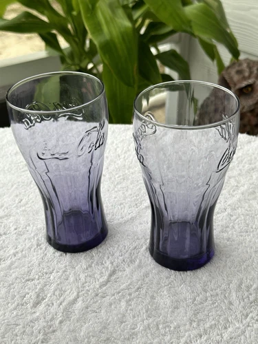 2 Set VTG Coca Cola Coke PURPLE Amethyst Collectible Glass 16oz Drink Tumbler