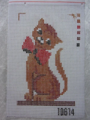 CANEVAS GROS TROUS A BRODER POUR ENFANT CHAT ASSIS 24 x 15 cm - Photo 1/2