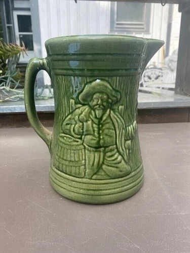 VINTAGE ANTIQUE McCOY ART POTTERY PITCHER ALE DRINKING BUCCANEER TANKARD GREEN