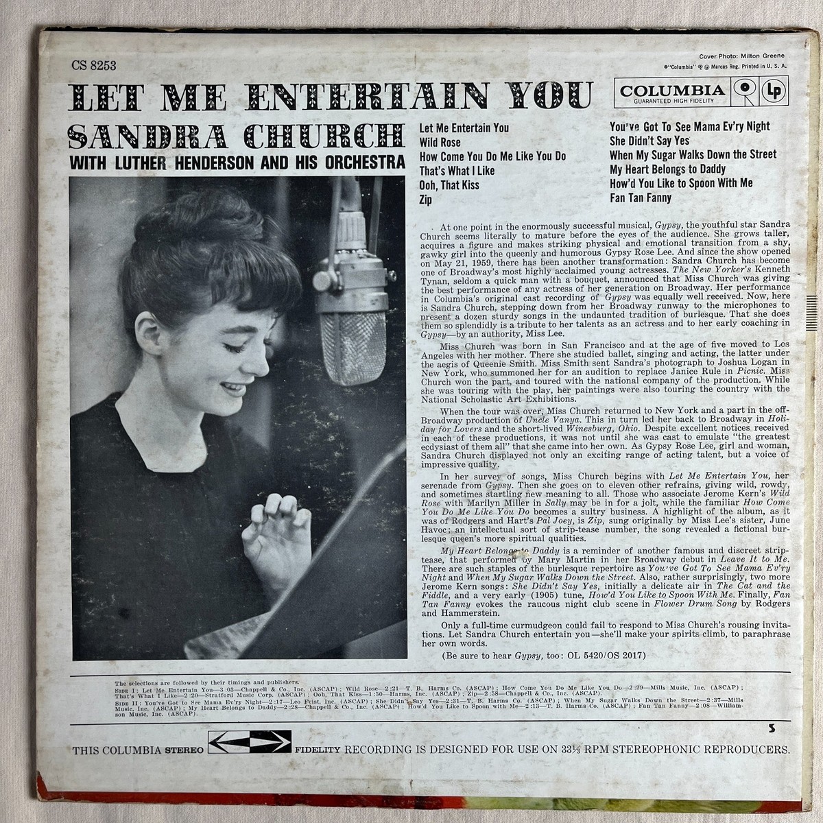 SANDRA CHURCH Let Me Entertain You 1960 Vinyl LP Columbia CS 8253