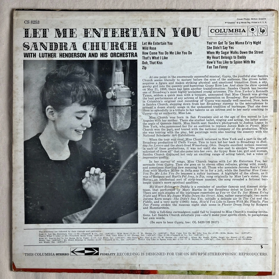 SANDRA CHURCH Let Me Entertain You 1960 Vinyl LP Columbia CS 8253 - VG+ Foto 2 de 4