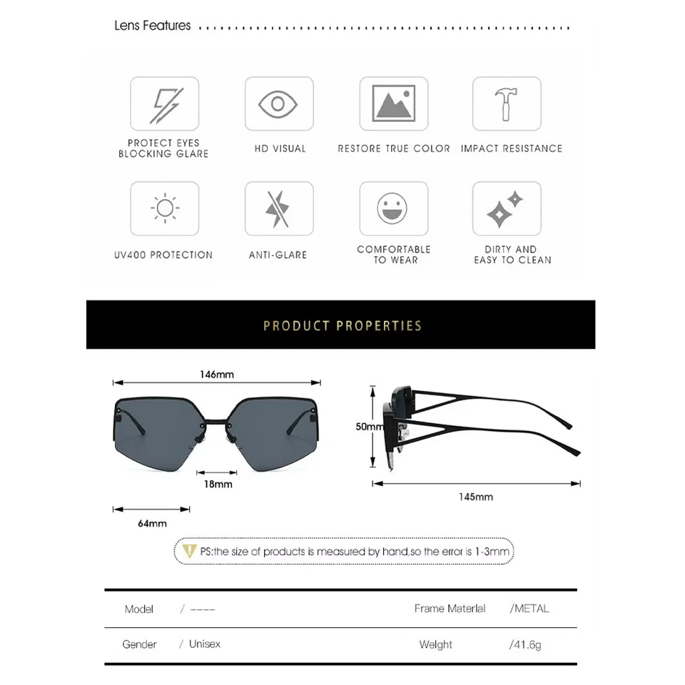 Óculos de sol feminino "VENETA" designer de moda de luxo qualidade UV400 geométrico - Imagem 2 de 3