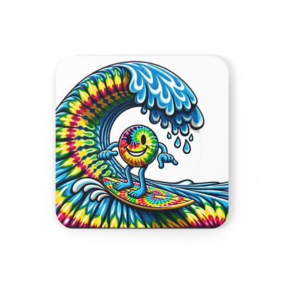 Cork Back Coaster Beach Home Decor Surfing Happy Face Tie Dye Summer Hipster