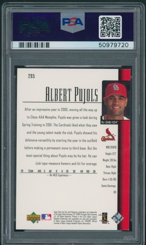 2001 Upper Deck #295 Albert Pujols St. Louis Cardinals RC Rookie PSA 9 MINT - Bild 2 von 2