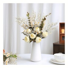 Artificial Silk Flower Bouquets 2 Sets Realistic Faux Flowers White