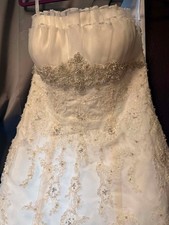 Ivory Strapless Lace Beaded A-Line Ball Gown Wedding Dress with Train